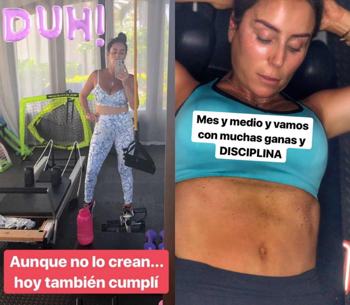 La conductora hace ejercicio para recuperar su figura
