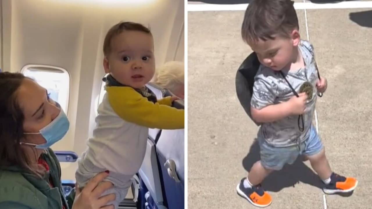 Niño le presume a todos los pasajeros de avión su nueva mochila y provoca ternura en TikTok