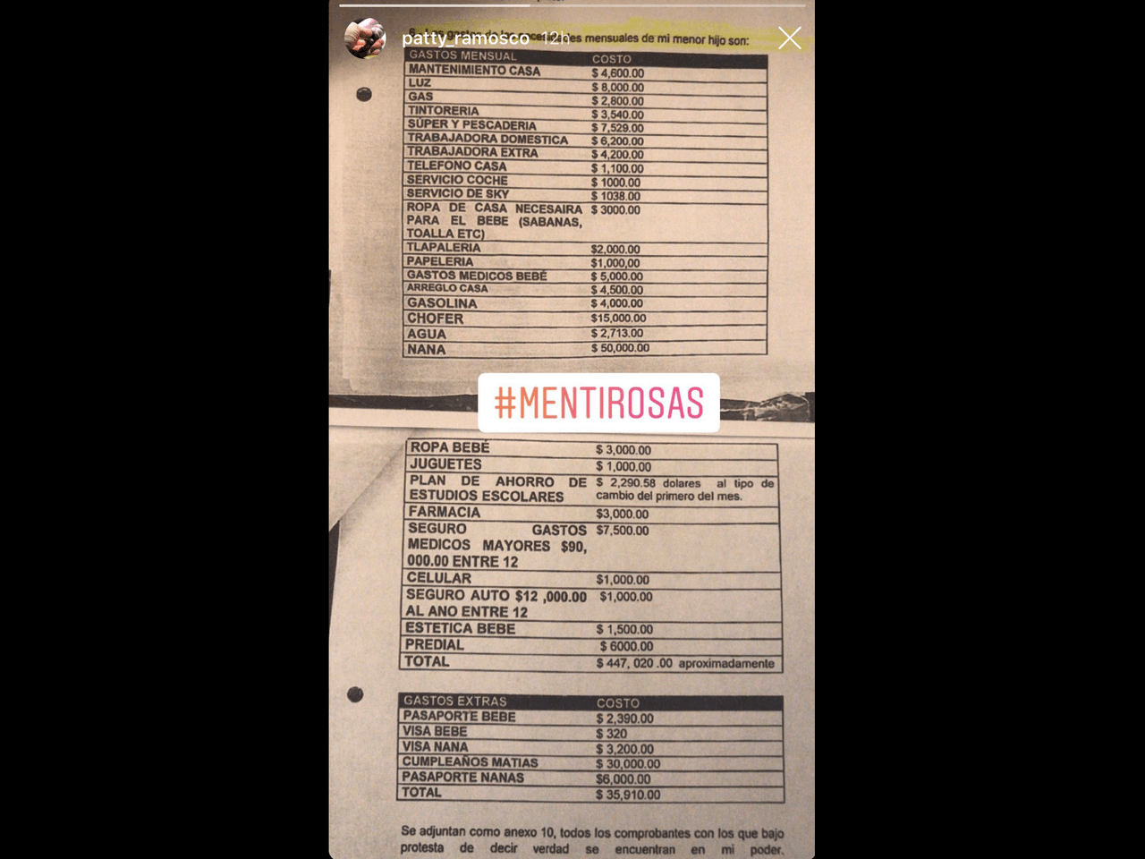 Esta es la lista de gastos mensuales que supuestamente exige Marjorie de Souza para su hijo Matías.