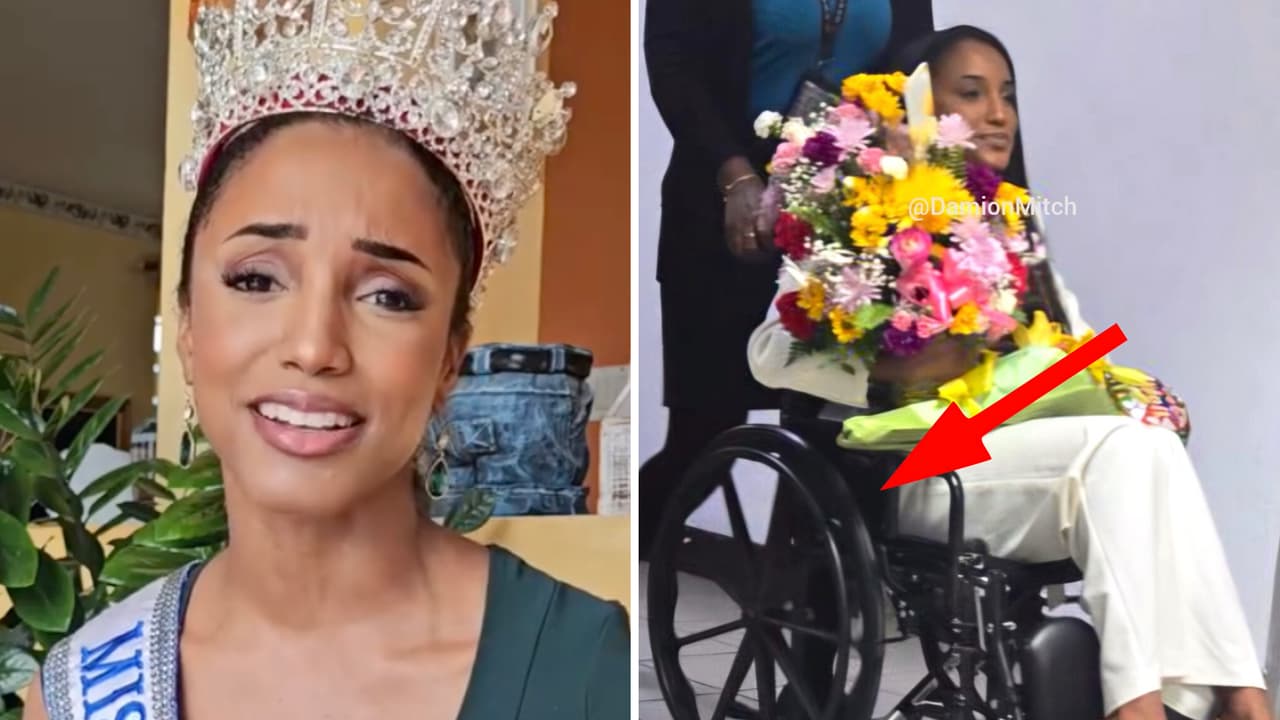 Captan a Miss Jamaica llegando a su país tras “hemorragia intracraneal” en Miss Universe: así luce