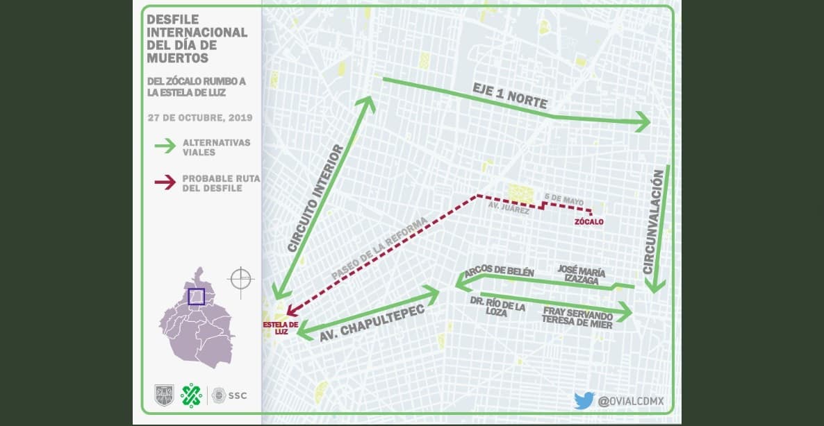Cierres viales por el Desfile de Día de Muertos.