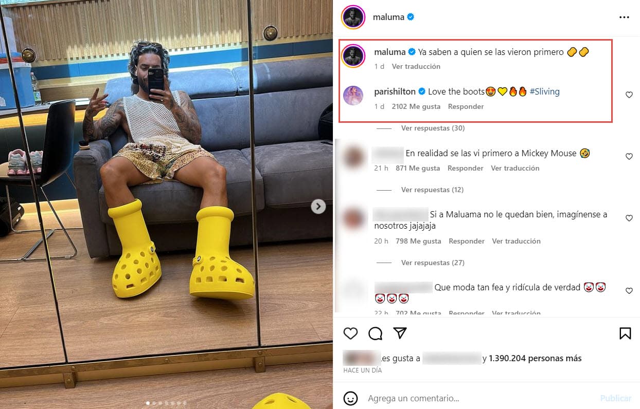 Paris Hilton comentó en las imágenes de Maluma