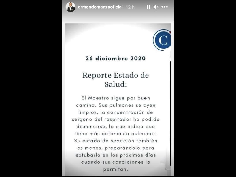 Armando Manzanero sigue recuperándose del Covid-19; prevén extubarlo en los próximos días.