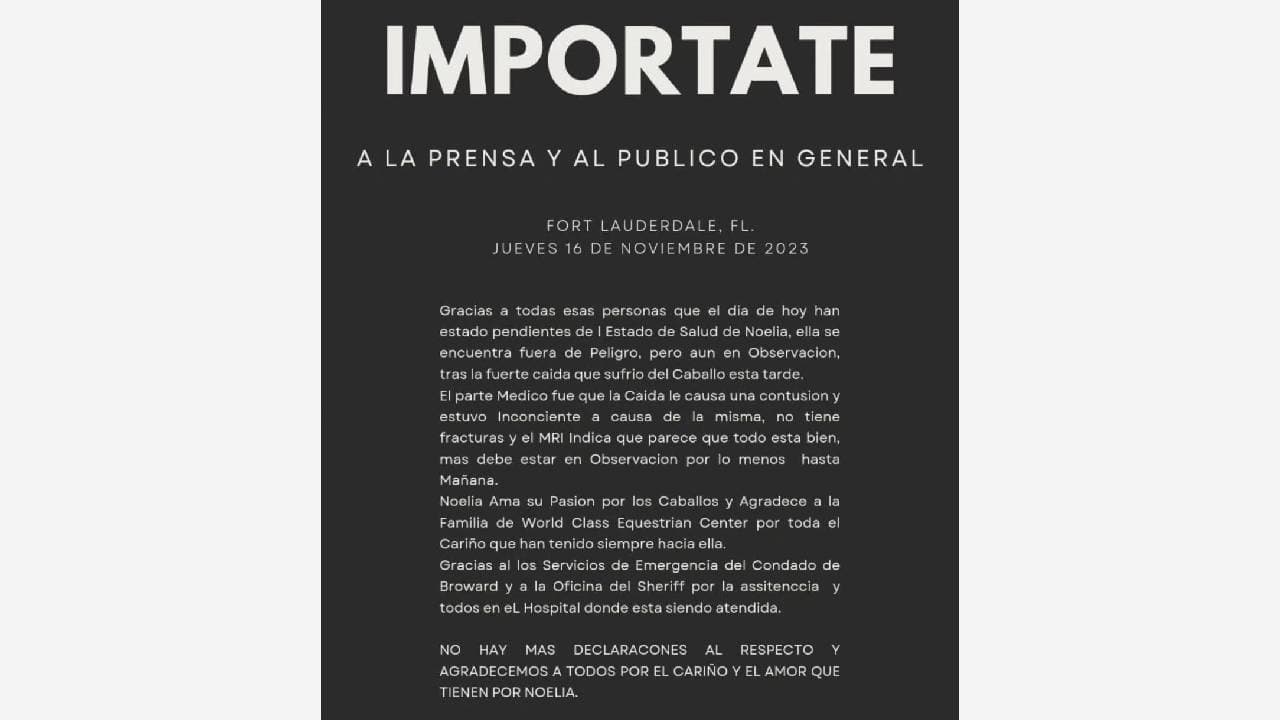 Comunicado sobre la salud de Noelia