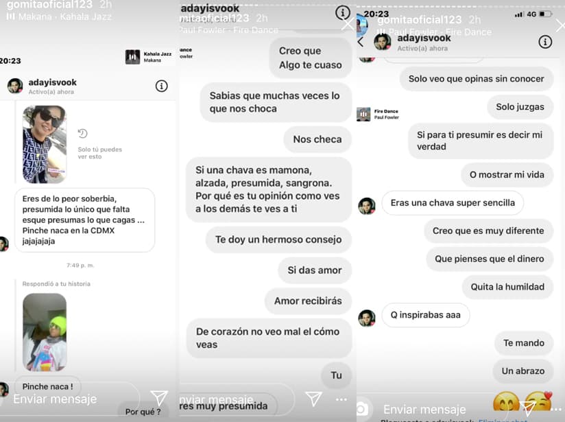 Gomita responde a fan que la criticó a través de Instagram