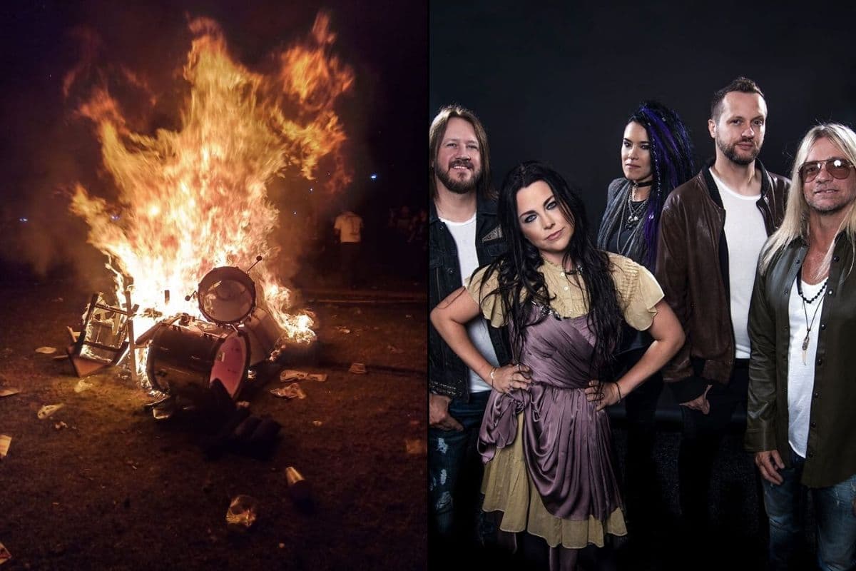 Destrozan y queman la batería de Evanescence en el Knotfest; la banda volvería a México