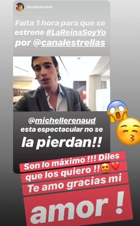 Danilo Carrera y Michelle Renaud intercambian mensajes de amor previo al estreno de 'La reina soy yo'.