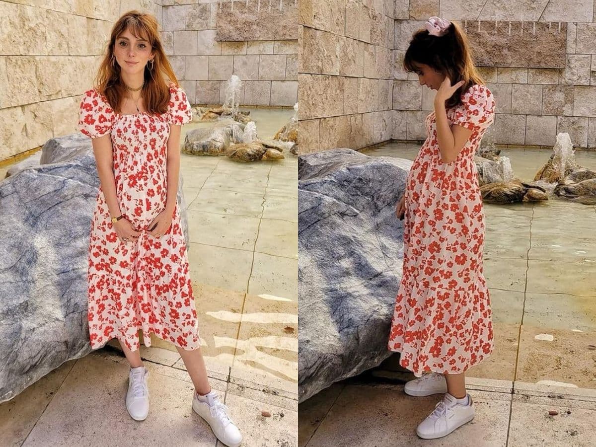 Sin embargo, la actriz de ‘Te acuerdas de mí’ también echó mano de los vestidos y, siguiendo su estilo boho chic, en uno de sus viajes a Estados Unidos se lució en un maxi-vestido floreado.
