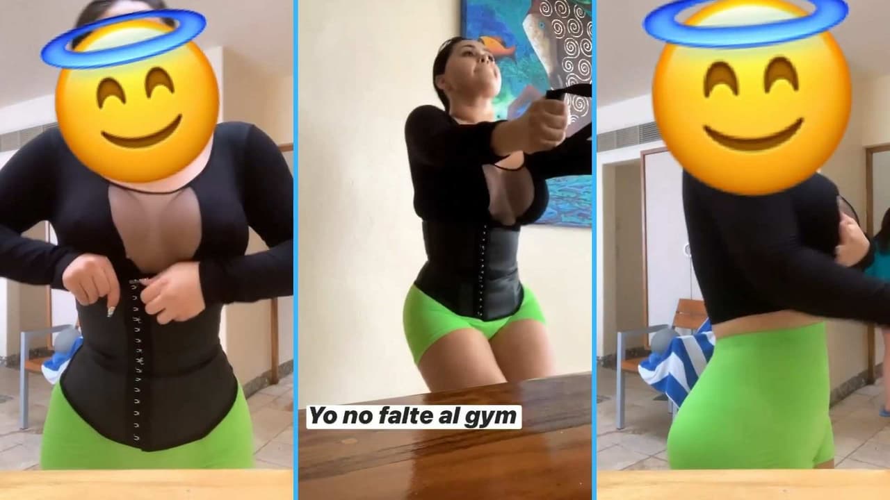 Gomita presume la mini cinturita que se le forma gracias a su faja moldeadora