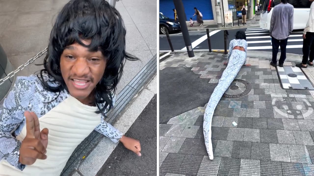Famoso ‘influencer’ se viste como serpiente y es captado arrastrándose en calles de Japón