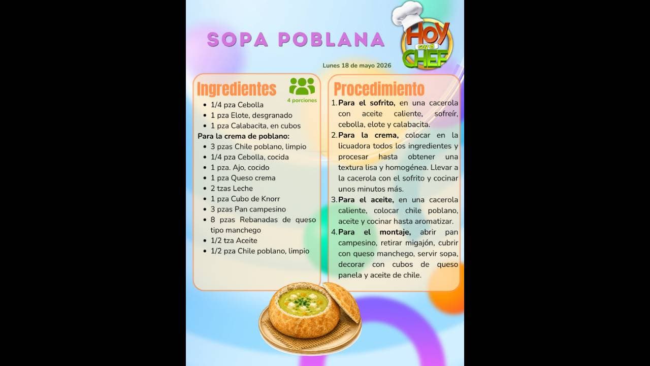 Hoy soy el Chef te da la receta completa de la sopa poblana: sigue aquí el paso a paso
