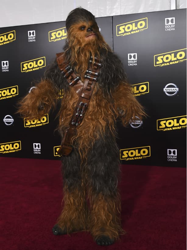 Ni Chewbacca pudo resistirse a desfilar por la alfombra roja.