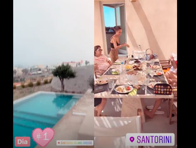 Los famosos llegaron a la isla de Santorini y antes de disfrutar de este bello lugar, probaron las delicias de la zona.