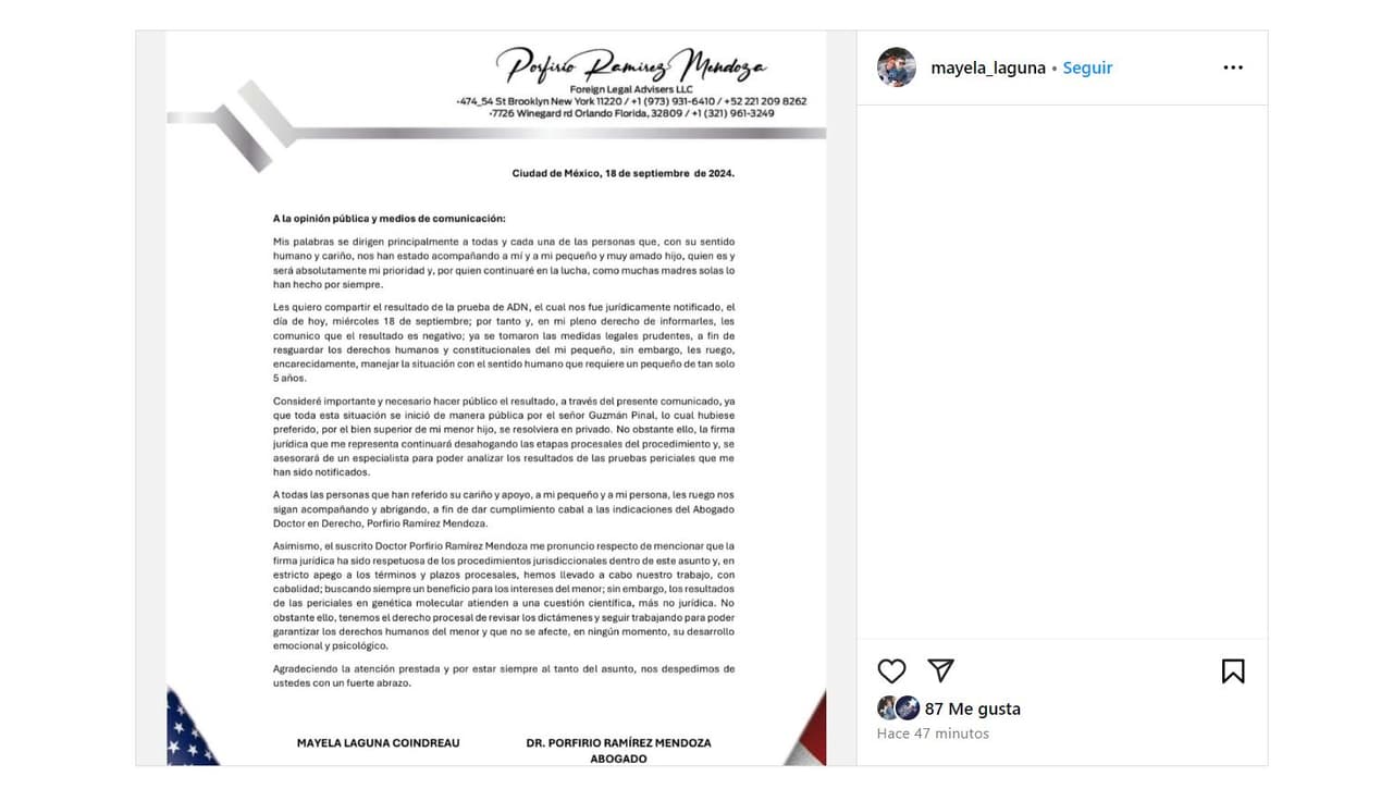 Mayela Laguna revela prueba de ADN.