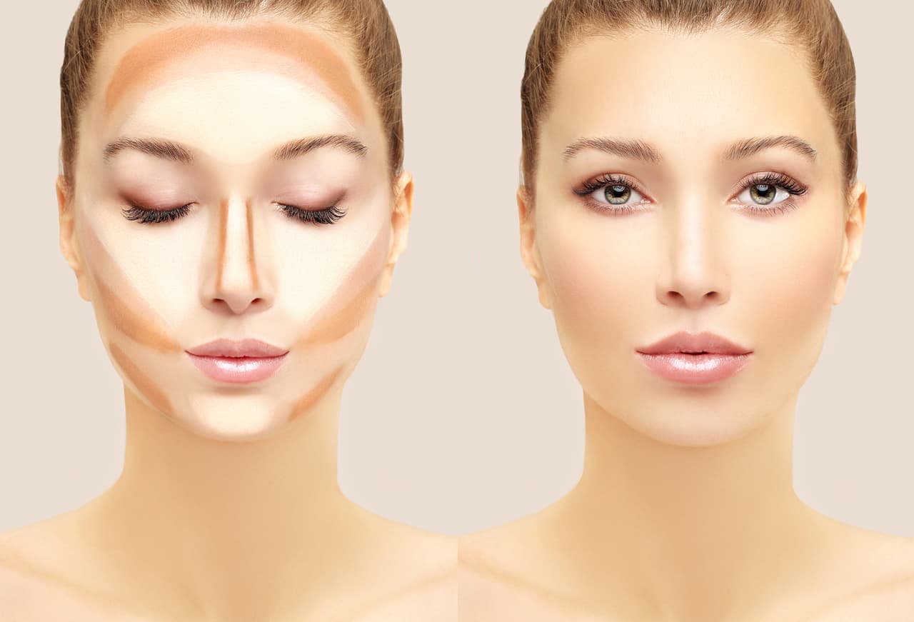 Make up woman face. Contour and highlight makeup..