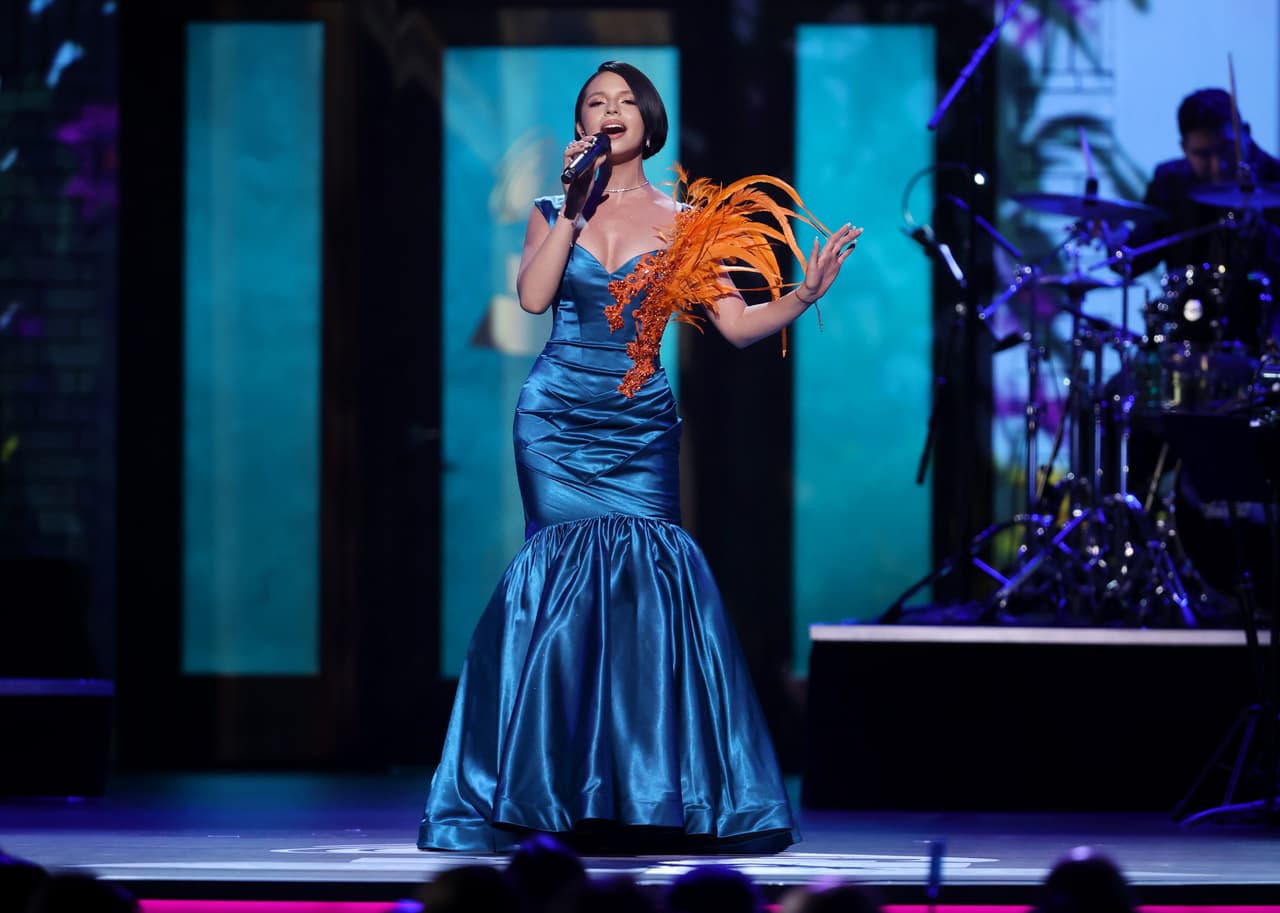LAS VEGAS, NEVADA - NOVEMBER 17: Ángela Aguilar performs onstage during The Latin Recording Academy's 2021 Person of the Year Gala honoring Ruben Blades at Michelob ULTRA Arena on November 17, 2021 in Las Vegas, Nevada. (Photo by Rich Polk/Getty Images for The Latin Recording Academy)