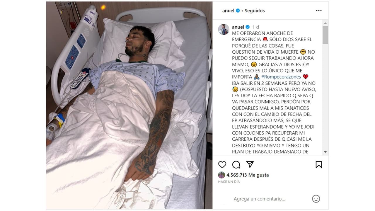 Anuel AA luego de su operación de emergencia.
