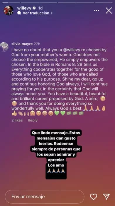 William Levy también compartió mensajes como este que le habrían hecho llegar algunos fans: "Rodense siempre de personas que los sepan admirar y apreciar", dijo.