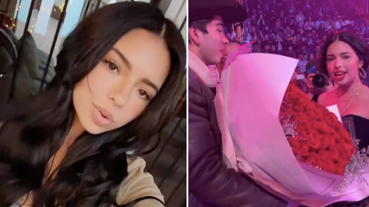 Hombre sorprende a Ángela Aguilar con más de 200 rosas en pleno concierto y ella reacciona