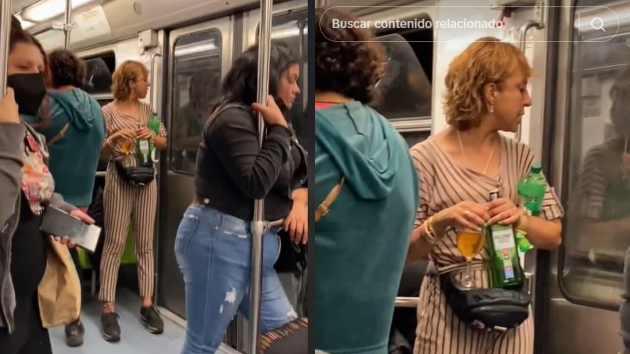 Mujer con botella de whisky en pleno metro se vuelve viral en redes sociales.
