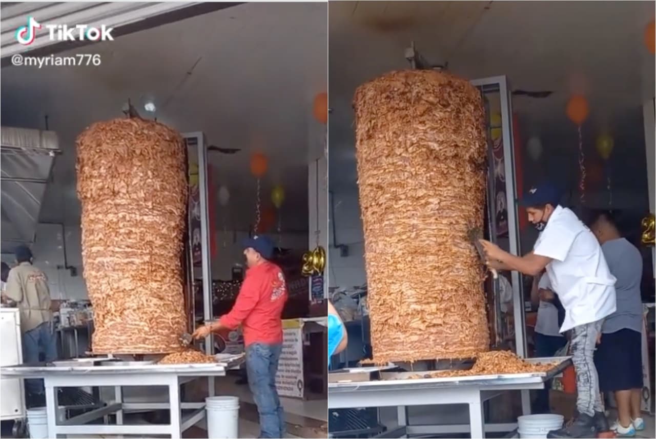 Taquería hace trompo al pastor gigante y deja a usuarios boquiabiertos