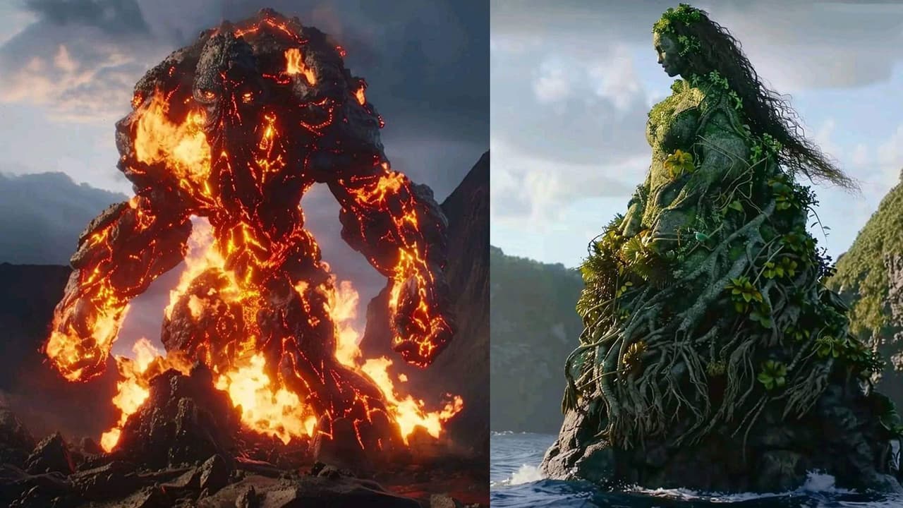 Teka y Te fiti en el supuesto live-action de Moana