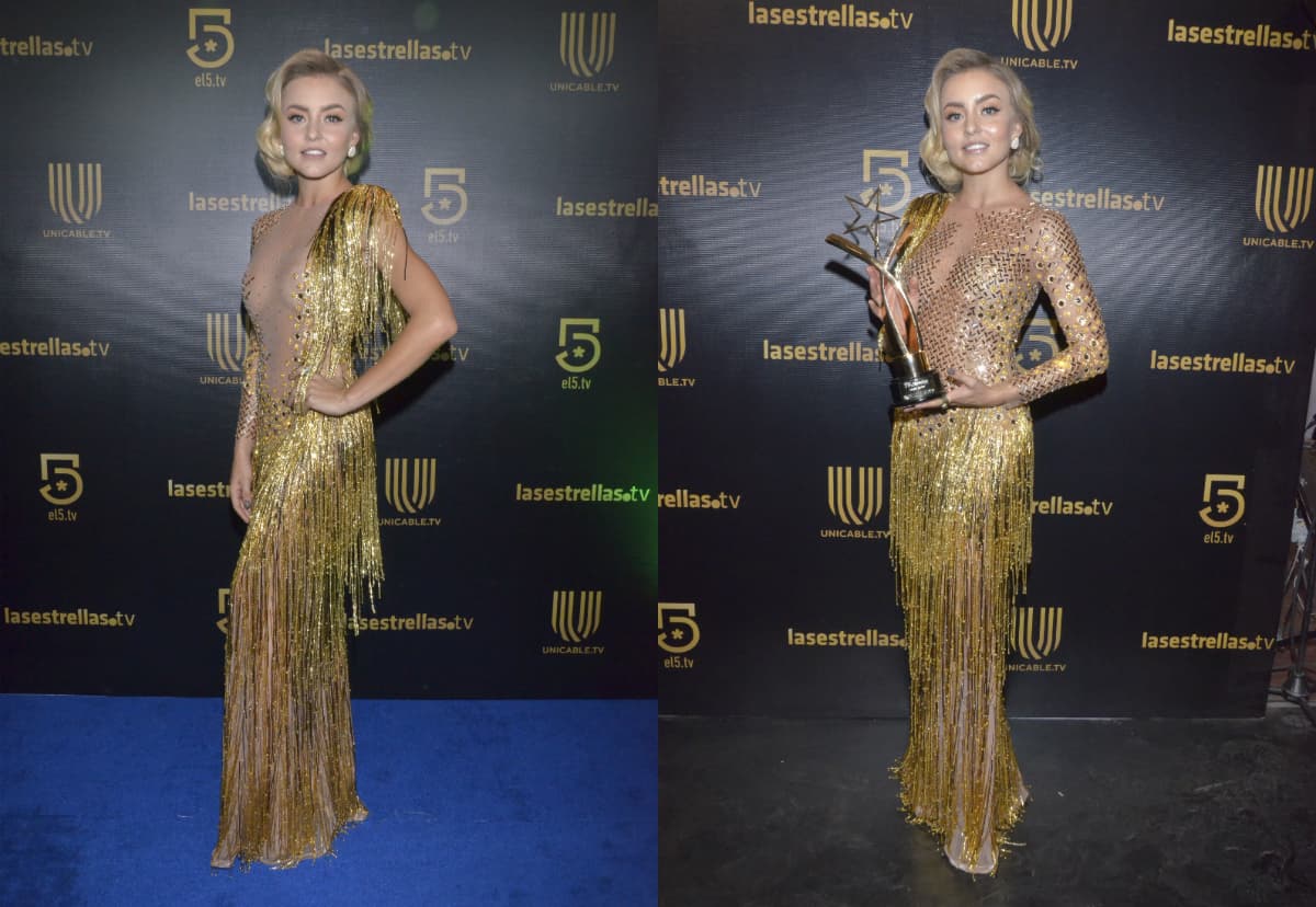 Angelique Boyer eligió un arriesgado vestido de la firma Víctor y Jesse para desfilar por la alfombra azul de los Premios TvyNovelas 2019.