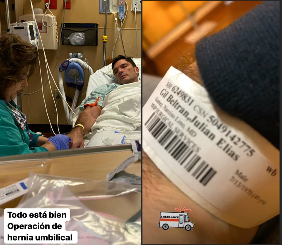 Julián Gil fue operado de una hernia