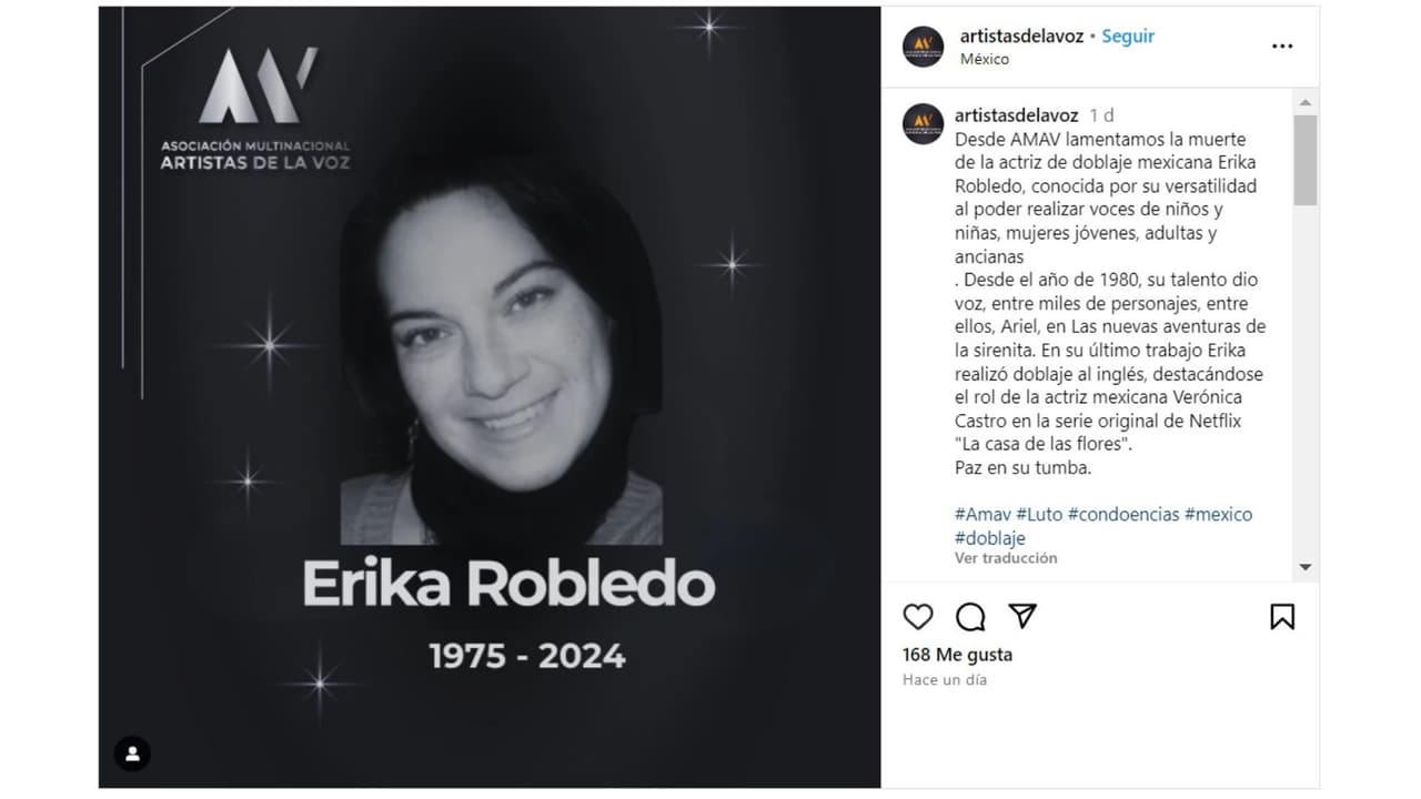 La actriz Erika Robledo murió a los 48 años.