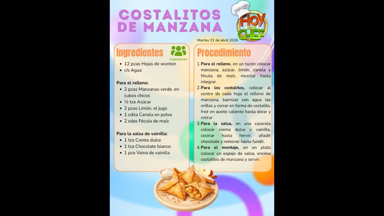 Hoy soy el Chef 2026: ¿Cuál es la receta de los Costalitos de manzana? Aquí está el paso a paso