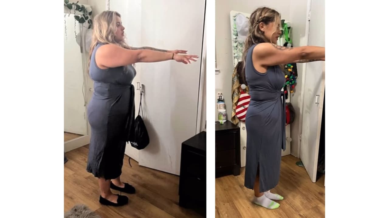 Abigail Rivera antes y después de bajar de peso.