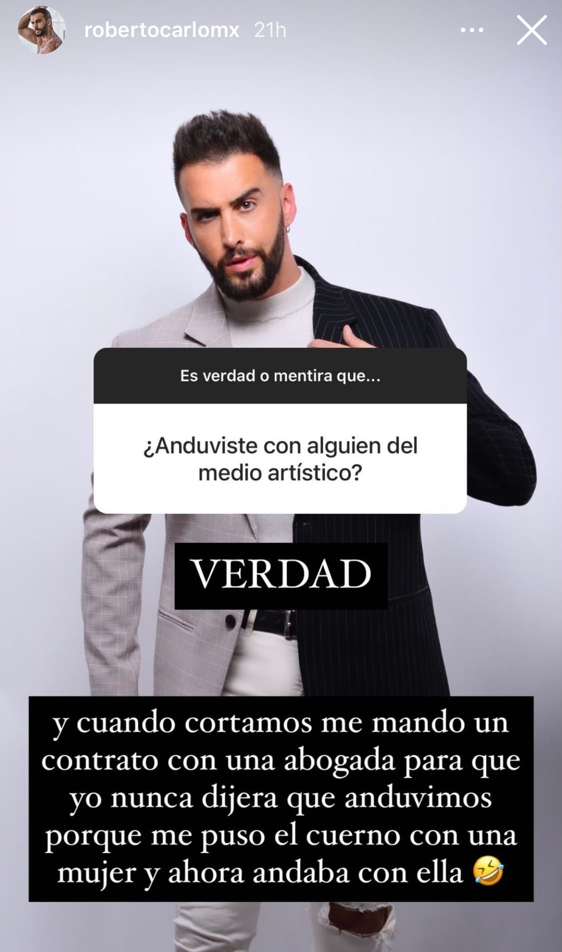 Roberto Carlo confiesa que anduvo con alguien del medio artístico.