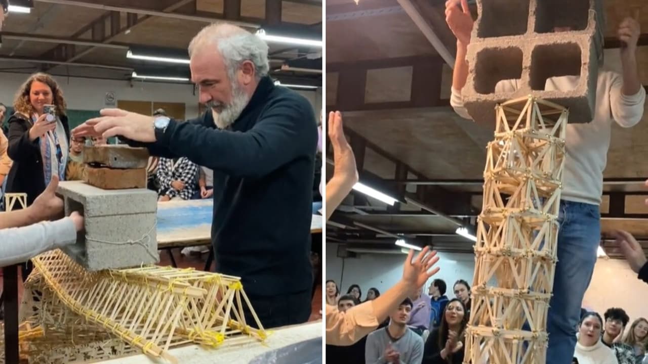 Profesores de arquitectura evalúan maquetas colocándoles tabiques encima: ¿todas se rompieron?