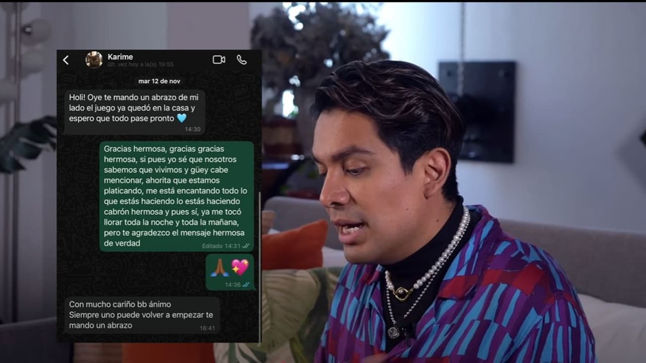 Ricardo Peralta muestra mensaje de apoyo que le mandó Karime tras el abucheo que sufrió en la alfombra amarilla de 'Wicked'