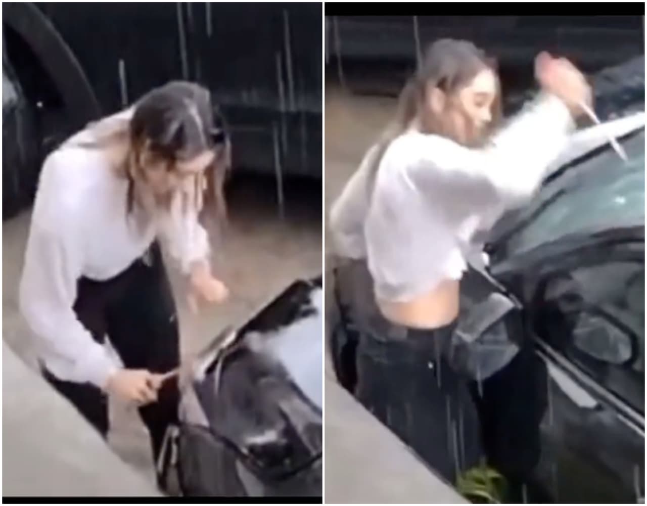 Mujer descubre infidelidad de su pareja ¡y destroza su coche!
