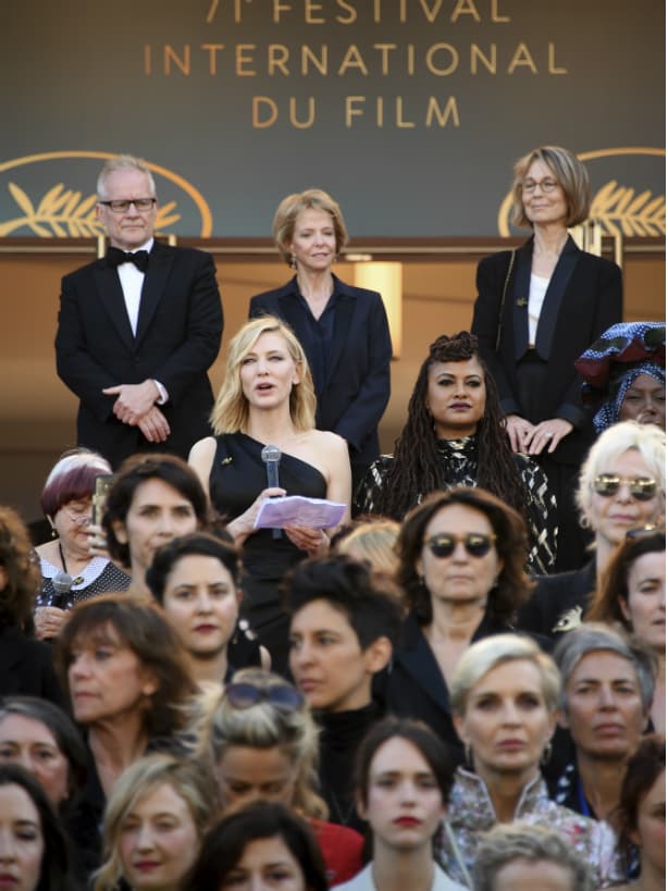 Los miembros del jurado: Cate Blanchett, Kristen Stewart, Ava DuVernay y Lea Seydoux, lideraron la protesta.