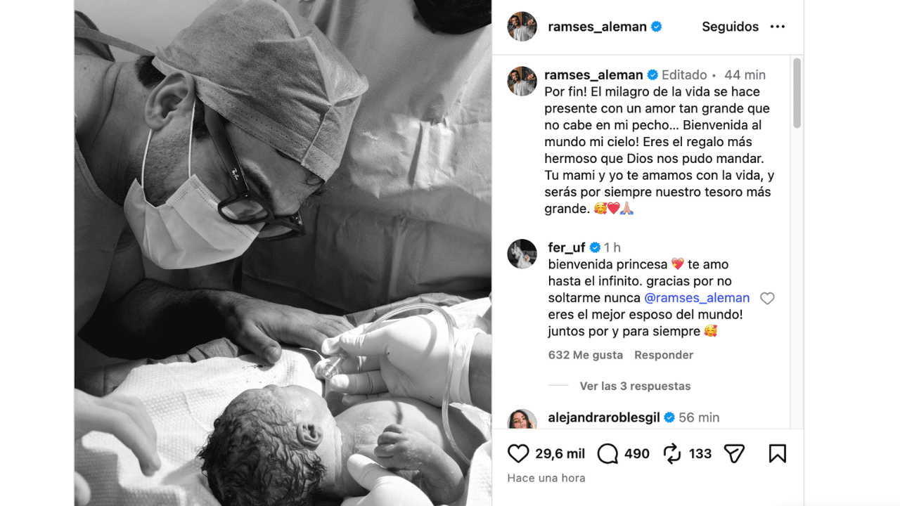 Fernanda Urdapilleta ya es mamá: Ramsés Alemán anuncia nacimiento de su bebé y publica primera foto con su hija