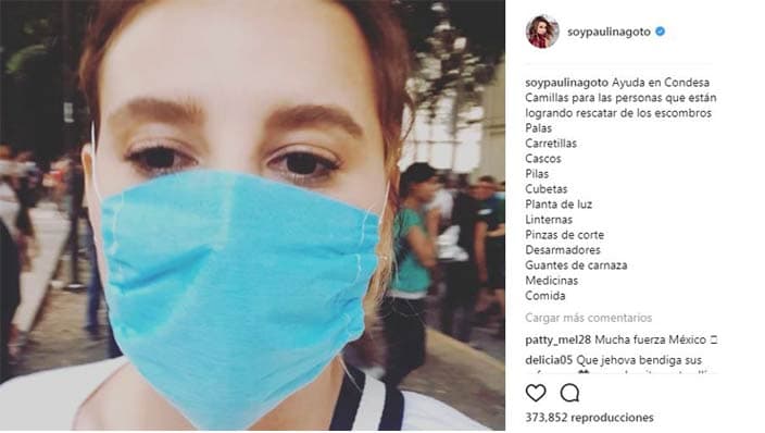 Paulina Goto pide ayuda para los afectados por el sismo