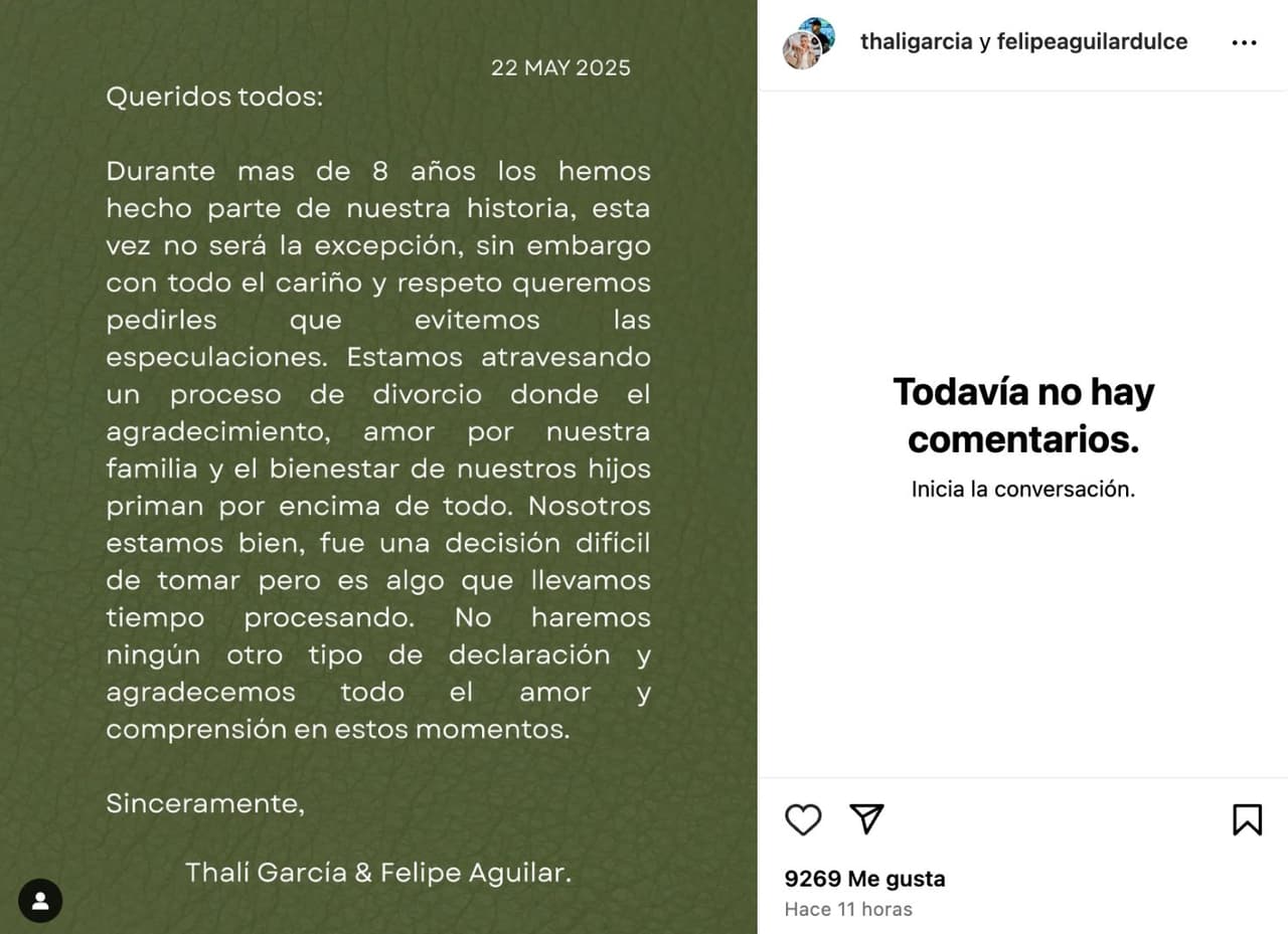 Thalí García, comunicado.