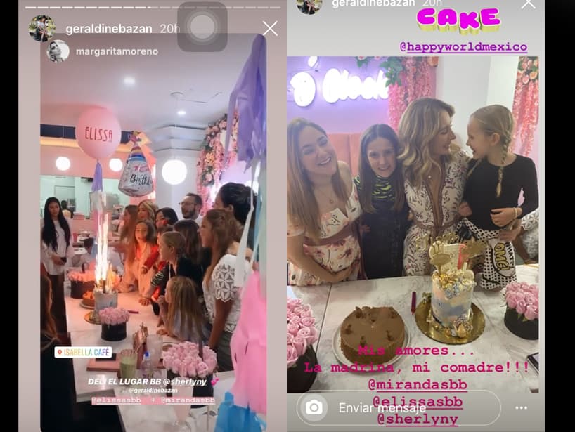 A través de la sección de historias de Instagram, Geraldine compartió algunos detalles del festejo, como el pastel de chocolate y el adorno floral, mientras sus invitados les cantaban ‘las mañanitas’ a las niñas.