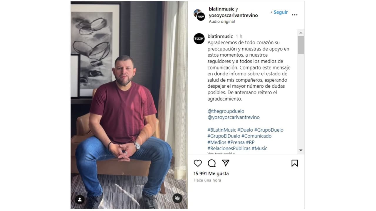 Vocalista de Grupo Duelo, Oscar Iván Treviño, habla tras accidente.