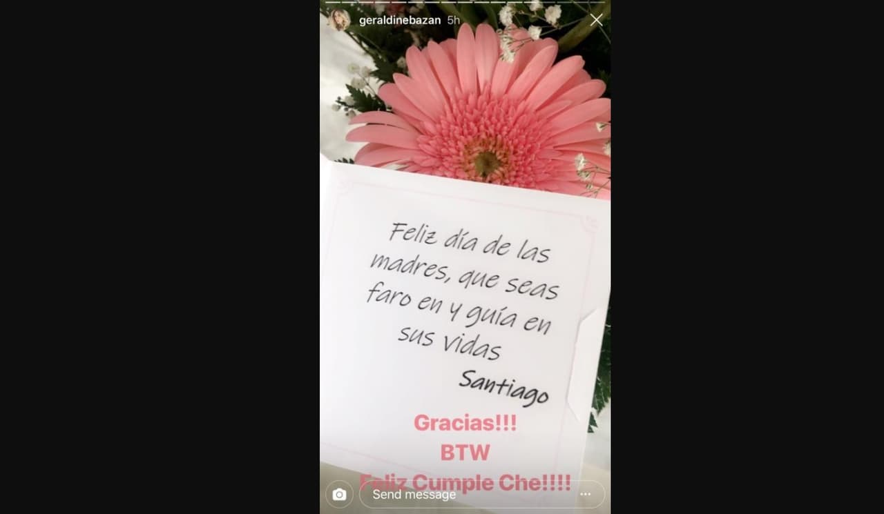 Todo sucedió luego de que el actor le envió un emotivo mensaje por el Día de las madres. “Feliz día de las madres, que seas faro y guía en sus vidas. Santiago”, precisó el argentino en una tarjeta que le envió a la exesposa de Gabriel Soto junto a un arreglo floral.
