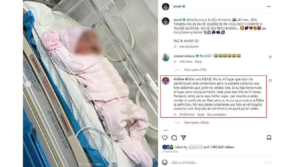 Anuel publicó una foto de Cattleya y Tekashi arremetió en su contra