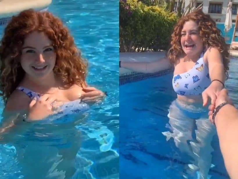 La pareja disfruto de las albercas del hotel, donde incluso Conrado Villagra decidió enseñarle a nadar a la pelirroja. “Día de enseñarle a nadar a la nena… ¿Te da miedo el agua o qué? Yo voy a ser tu salvavidas”, se escucha decir al joven.