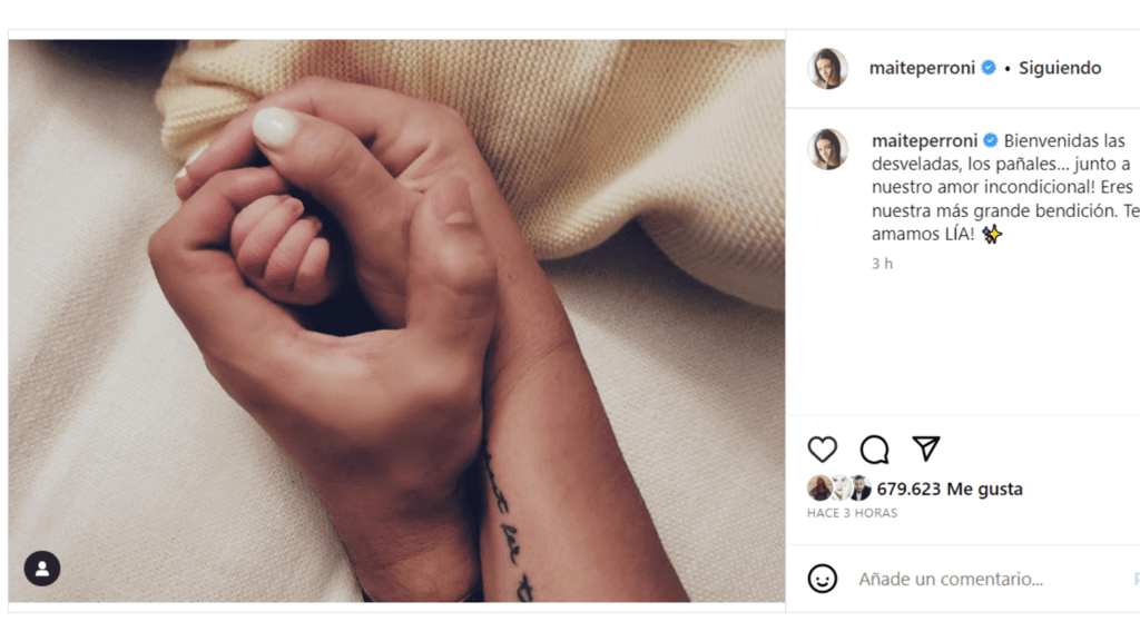 Maite Perroni y Andrés Tovar anunciaron el nacimiento de su hija Lía