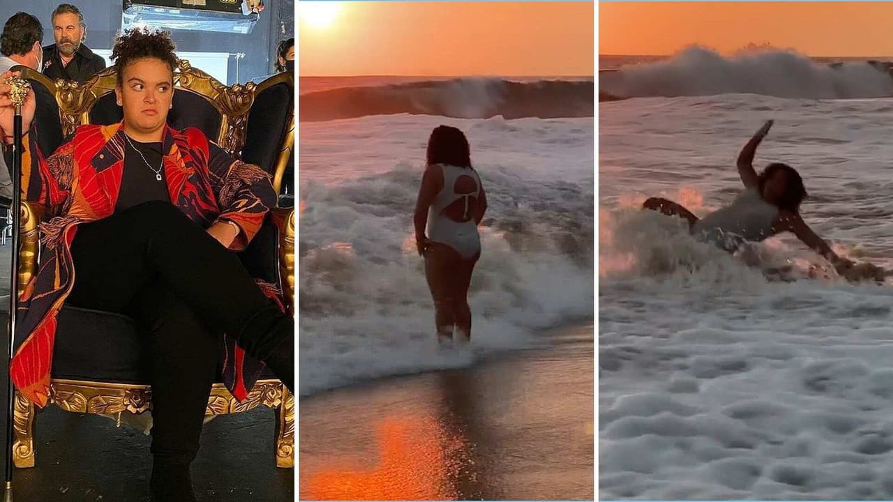Lucerito Mijares sufre tremenda caída en plena sesión de fotos frente al mar