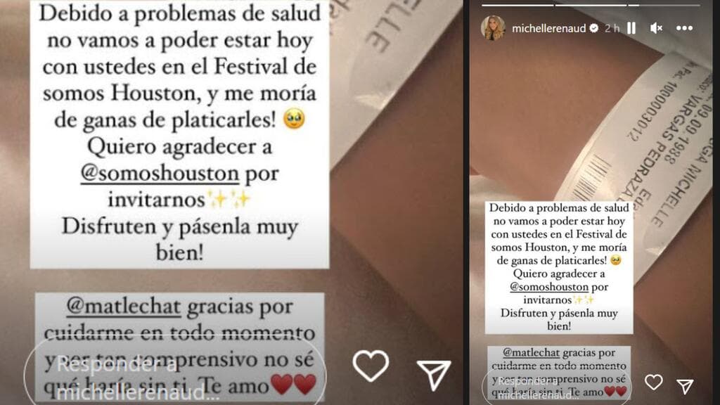 Michelle Renaud publicó este mensaje y foto alertando sobre su estado de salud.