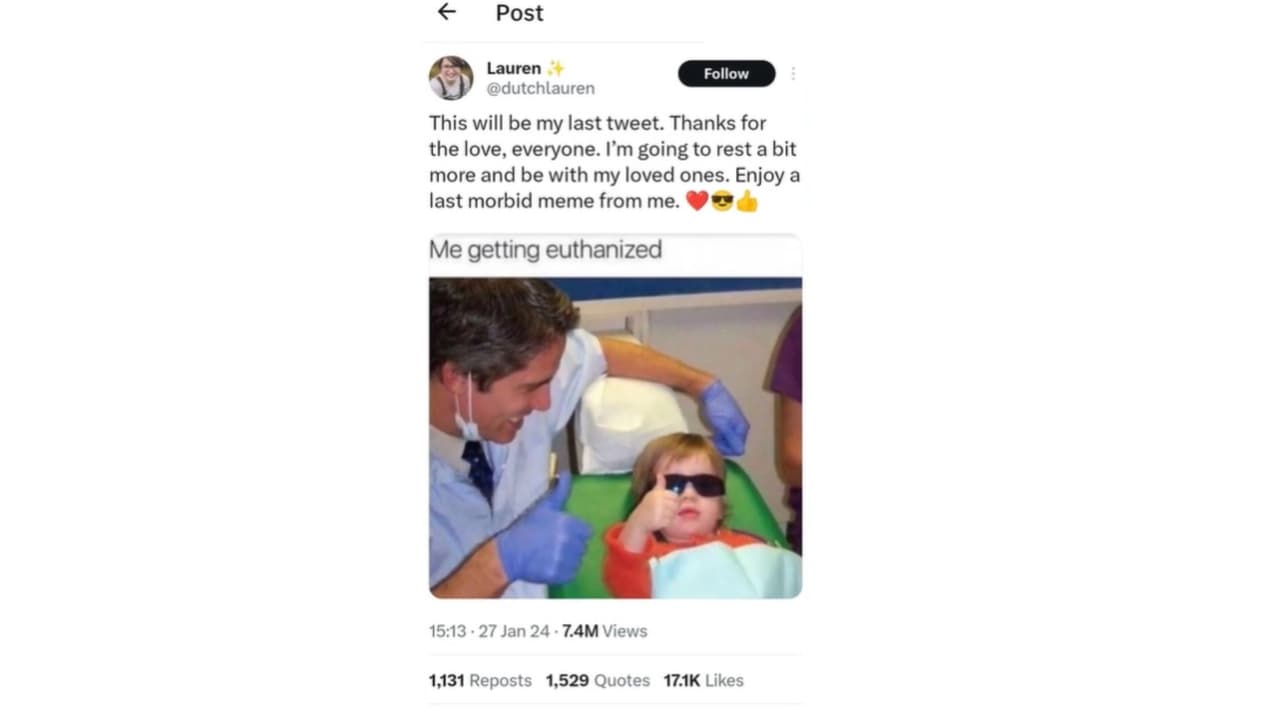 Último mensaje en Twitter de Lauren Hoeve.