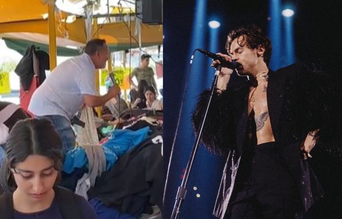 Tianguista se hace viral cantando temas de Harry Styles en puesto de paca