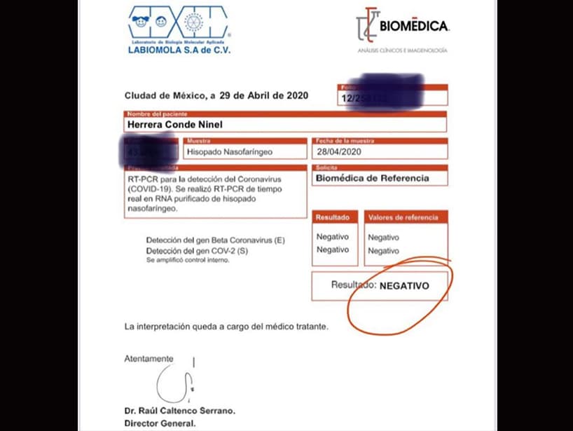 Para desmentir a su expareja, Ninel compartió el 2 de mayo una imagen en la que muestra el resultado negativo de su prueba de Covid-19, además de recalcar que estaba tomando acciones legales para recuperar a su hijo. “Este resultado médico será exhibido ante la @fiscaliacdmx como prueba para demostrar una vez más la falsedad de la declaración por la que G Medina Morales deberá responder ante la justicia penal mexicana. Gracias a mi abogado el Lic @alonso_beceiro pronto se hará justicia".
